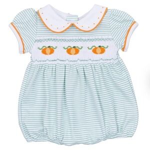 Magnolia Baby Striped Baby Bubble with Pumpkin Embroidery
